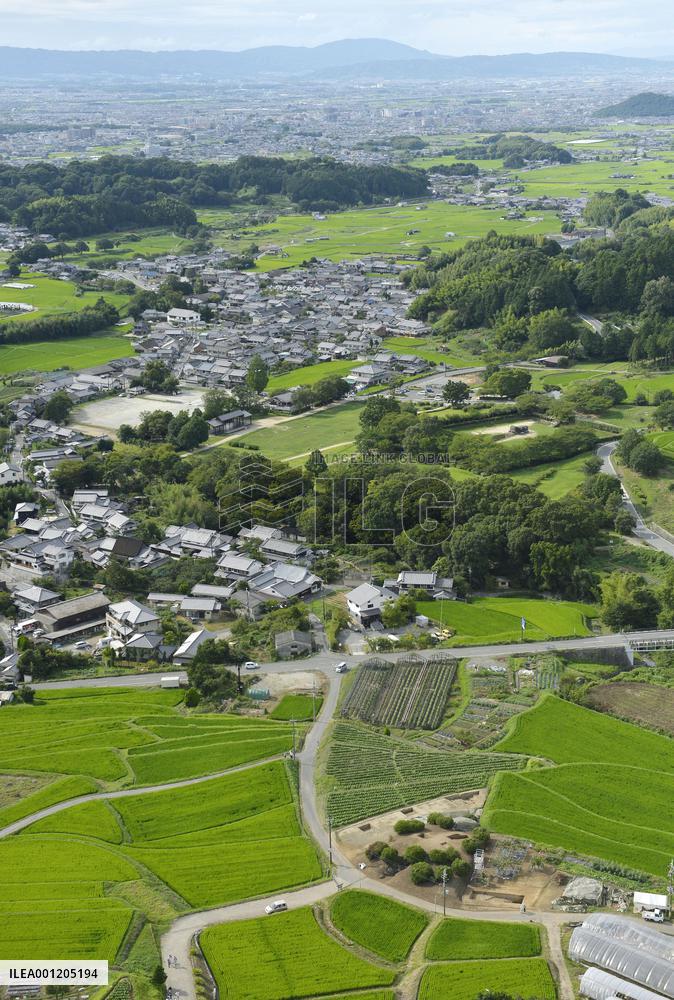Aerial view of ancient tumuluses in western Japan