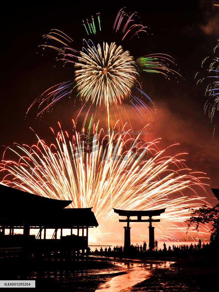 Fireworks display at Miyajima in Hiroshima Pref.