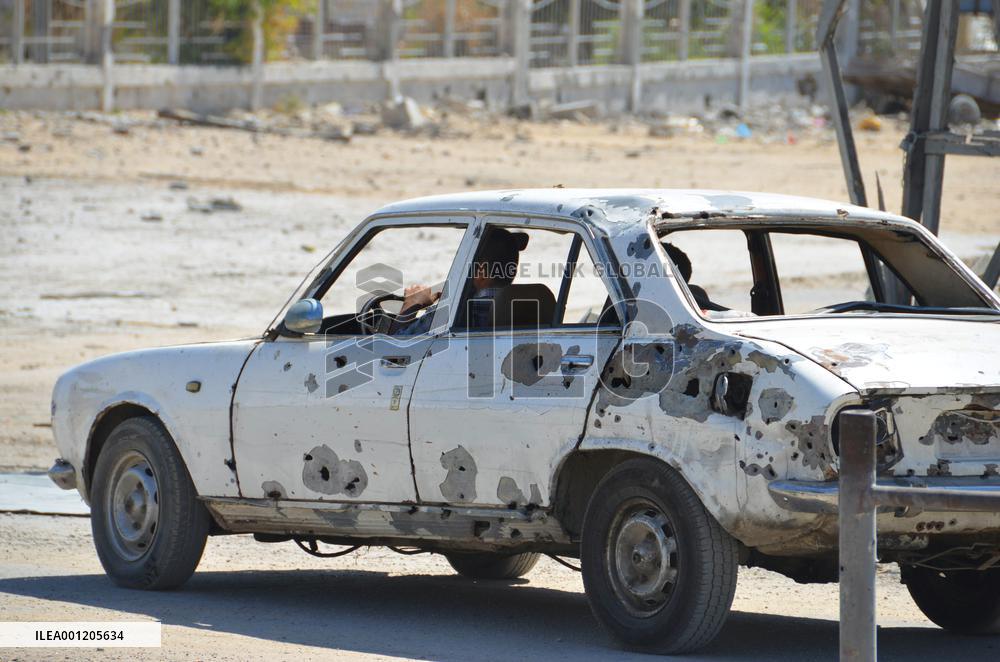 Car with bullet holes in Gaza