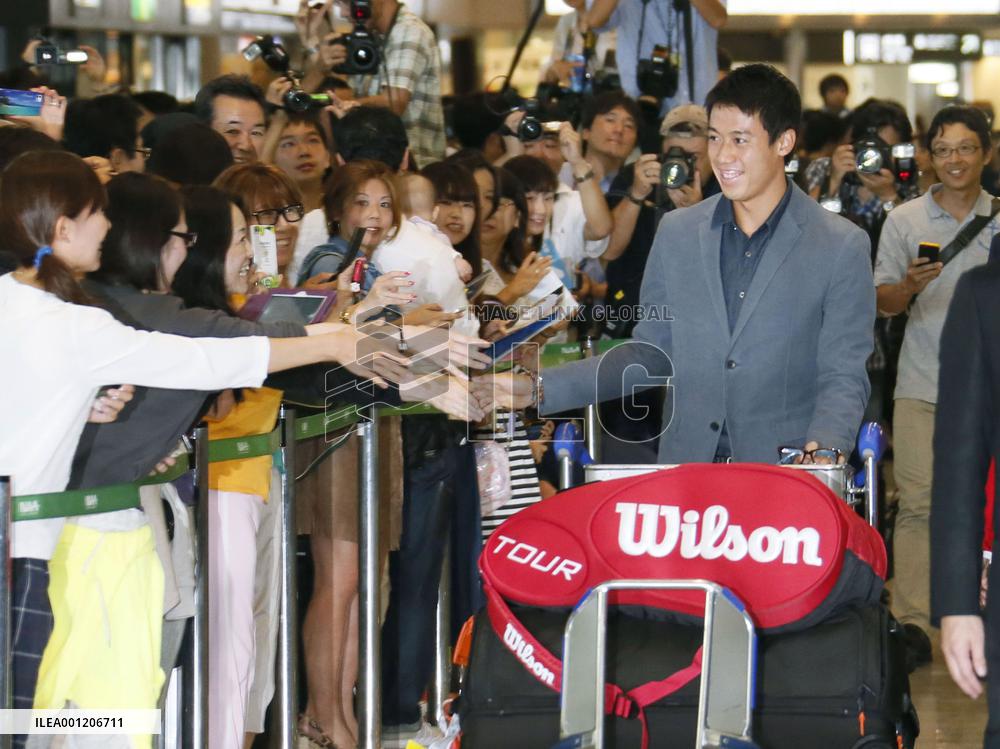 U.S. Open tennis runner-up Nishikori returns home