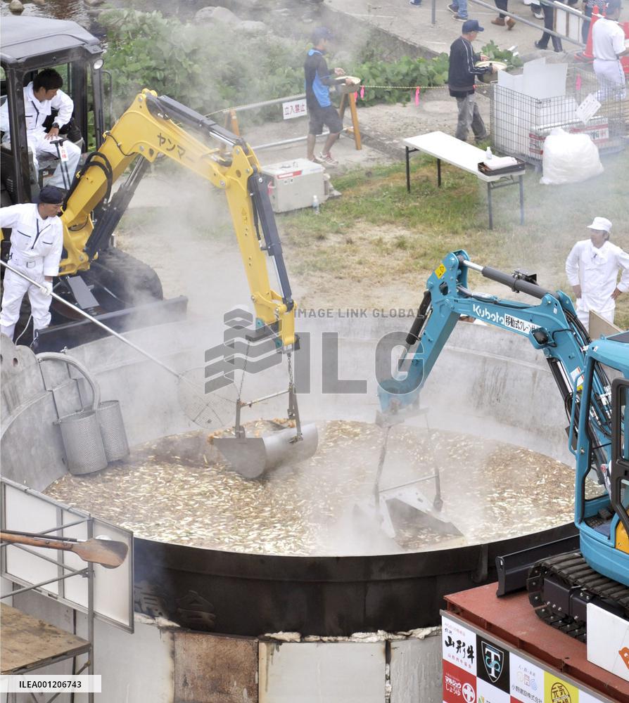 Taro soup in giant pot served at northern Japan festa