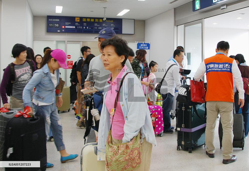 Toyama Airport lobby crowed with Taiwanese tourists