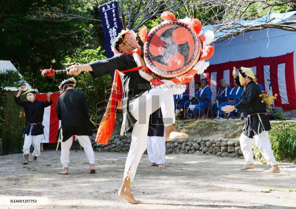 Masked men dance on Kagoshima Pref. island