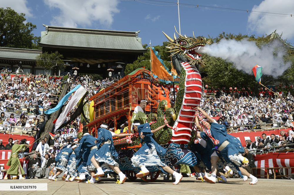 Dragon boat float at Nagasaki Kunchi Festival