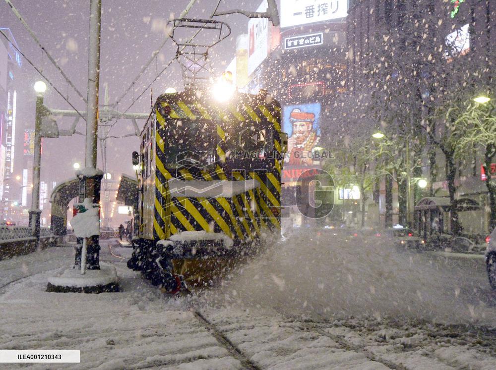 Snow plow in action in Hokkaido, northern Japan