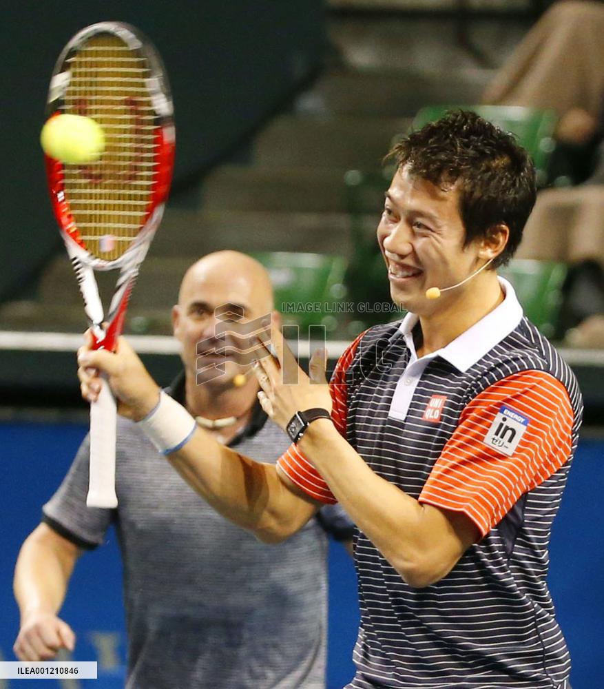Japan tennis star Nishikori smiles during charity match