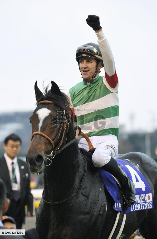 Jockey Soumillon celebrates Japan Cup victory