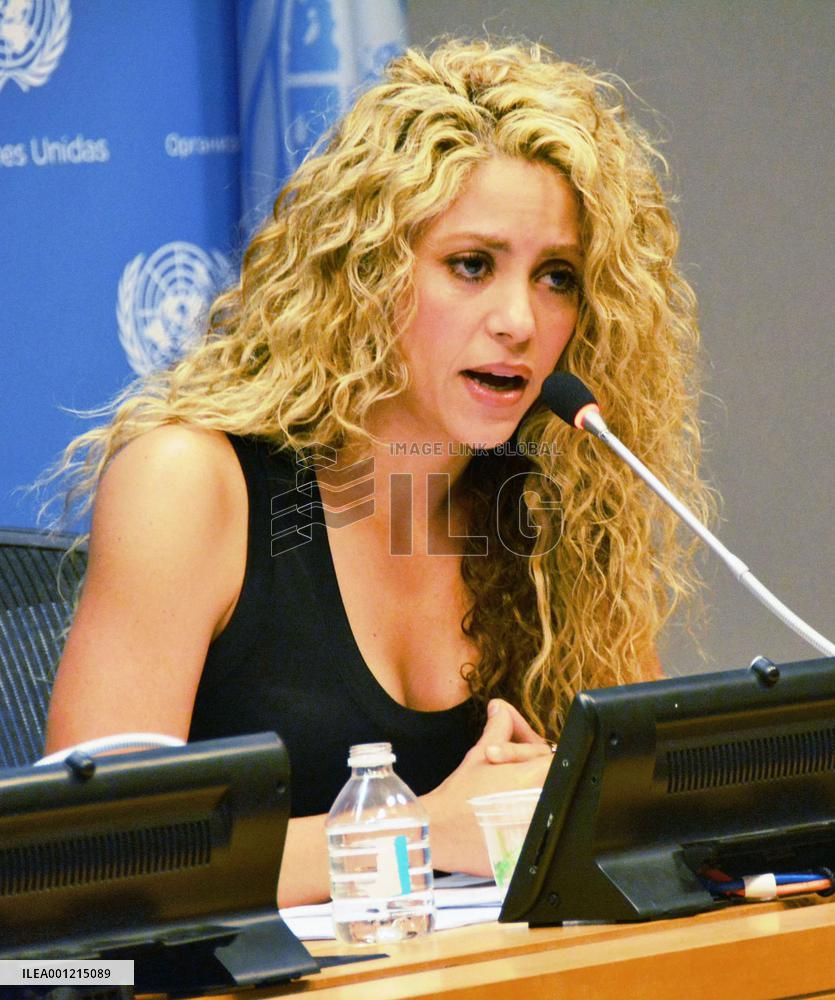 UNICEF Goodwill Ambassador Shakira speaks at U.N. headquarters