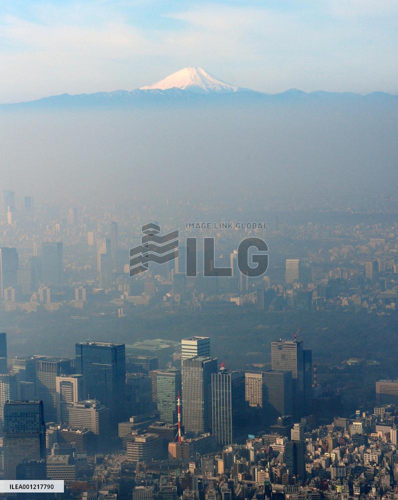 A foggy Tokyo aerial view