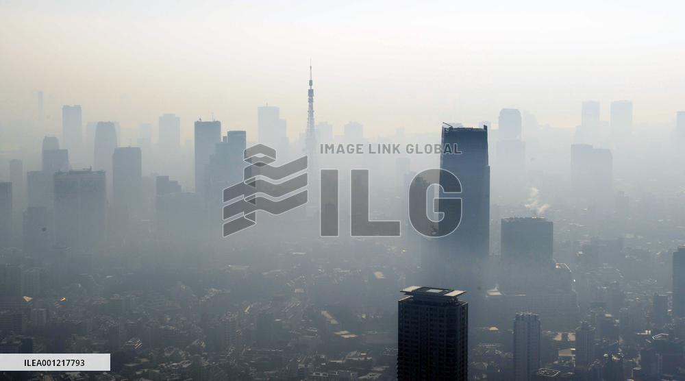 A foggy Tokyo aerial view
