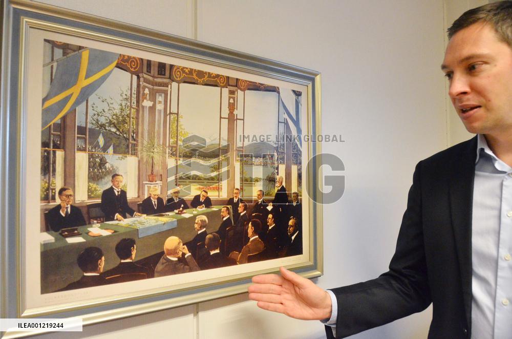 Drawing of Japan diplomat hung in Aland assembly hall