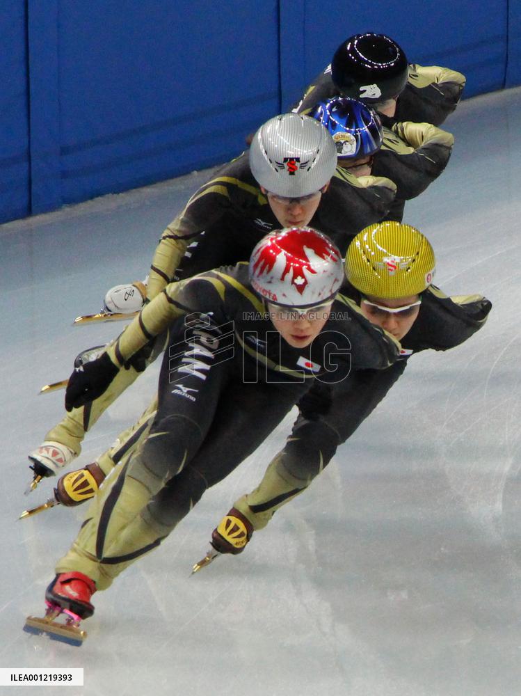 Japan's women's short track team practices at Sochi Olympics