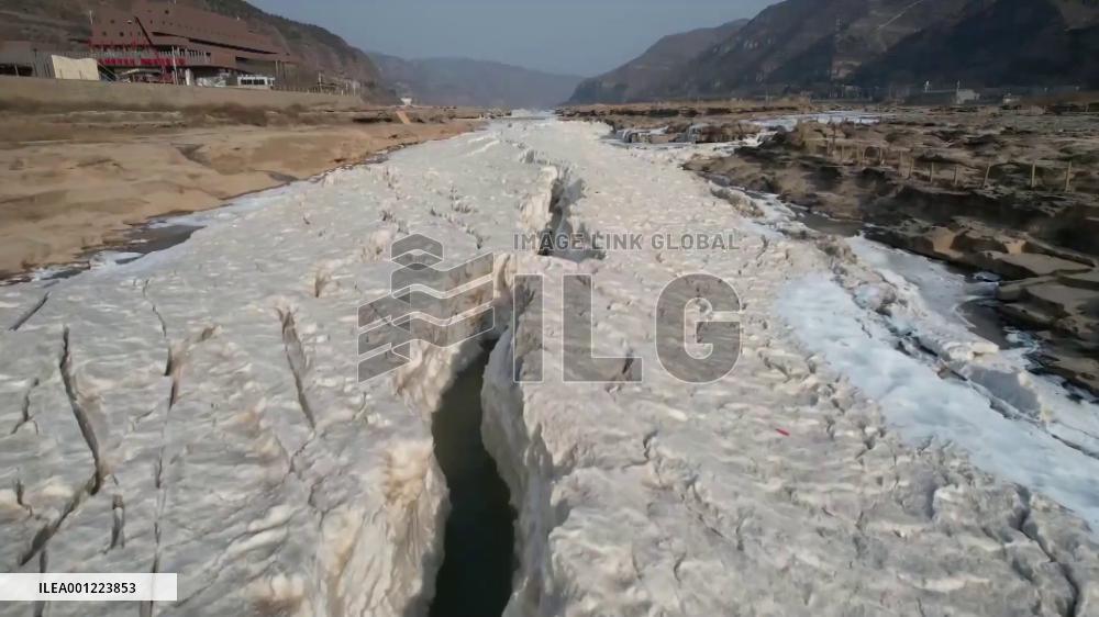 Amazing winter view of Hukou Waterfall in NW China