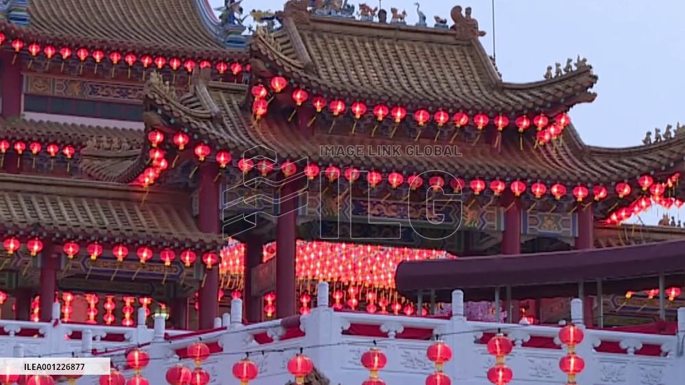 Lanterns lit up in Malaysia's Thean Hou Temple to celebrate Chinese New Year