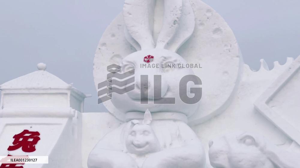 Rabbit-shaped ice, snow sculptures decorate China's ice city