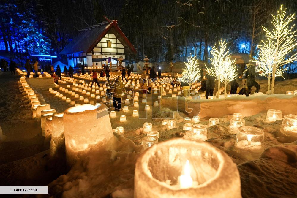Local-made snow lanterns in Sapporo
