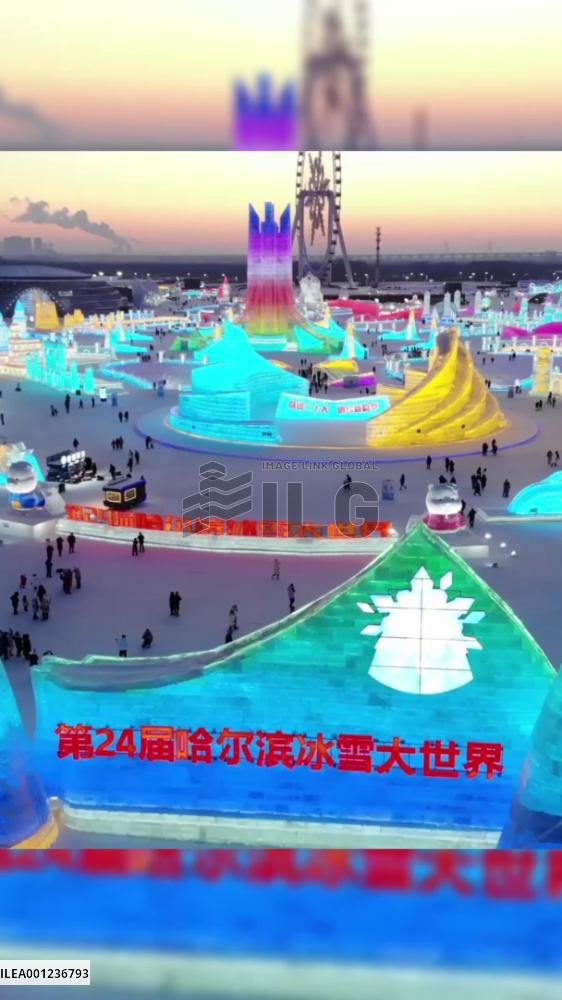 Ice sculptures turn Harbin Ice and Snow World exotic