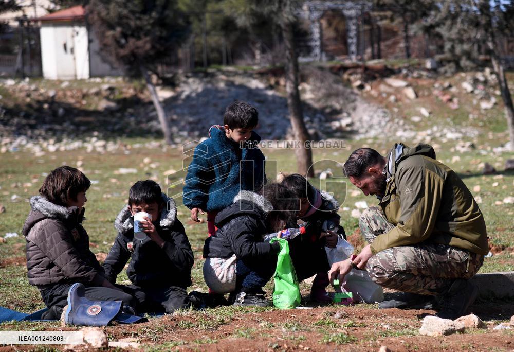 SYRIA-ALEPPO-EARTHQUAKE-DISPLACED CHILDREN