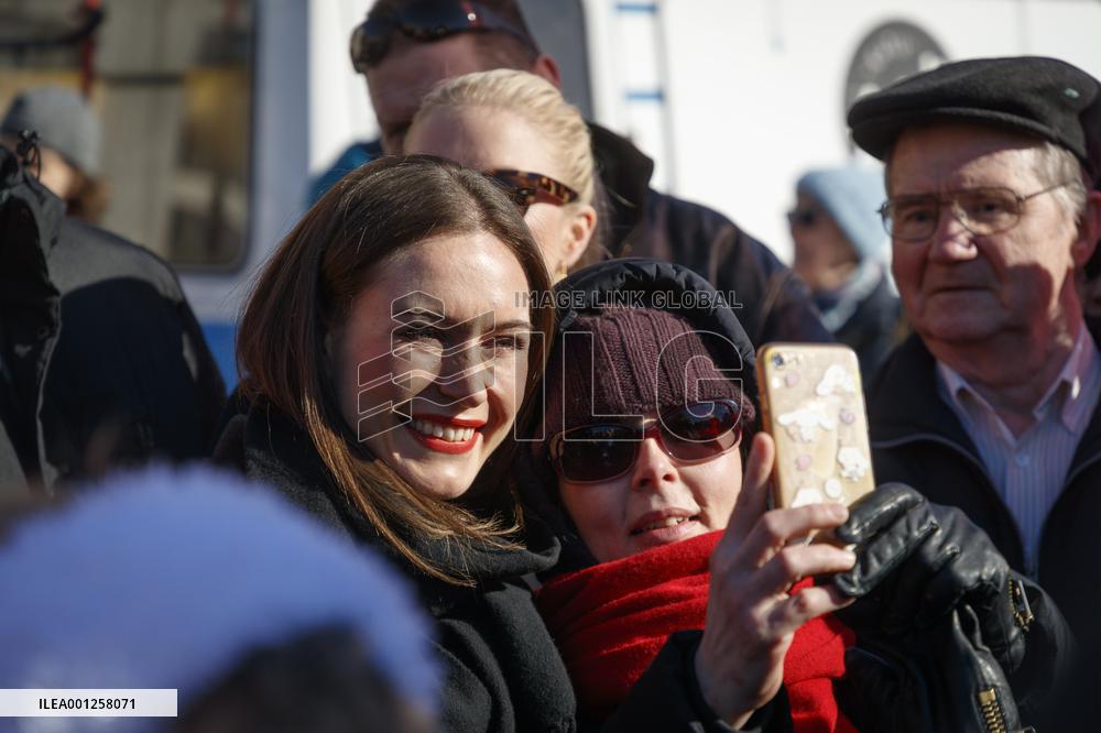 Finnish PM, SDP chairperson Sanna Marin campaigning in Tampere