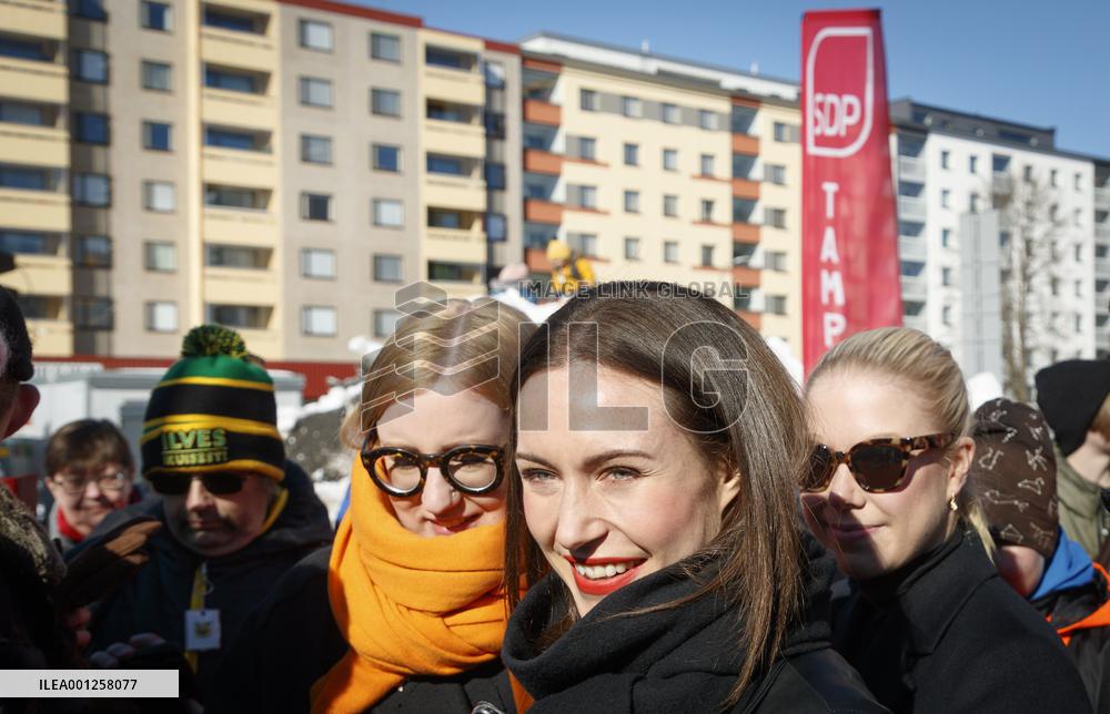 Finnish PM, SDP chairperson Sanna Marin campaigning in Tampere