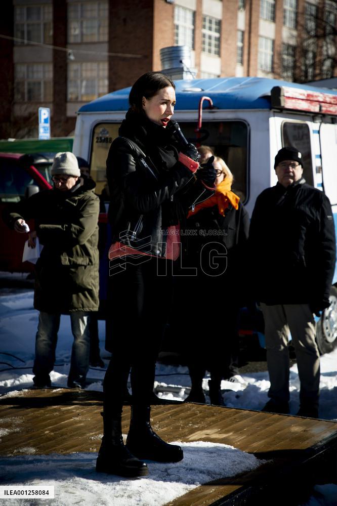 Finnish PM, SDP chairperson Sanna Marin campaigning in Tampere