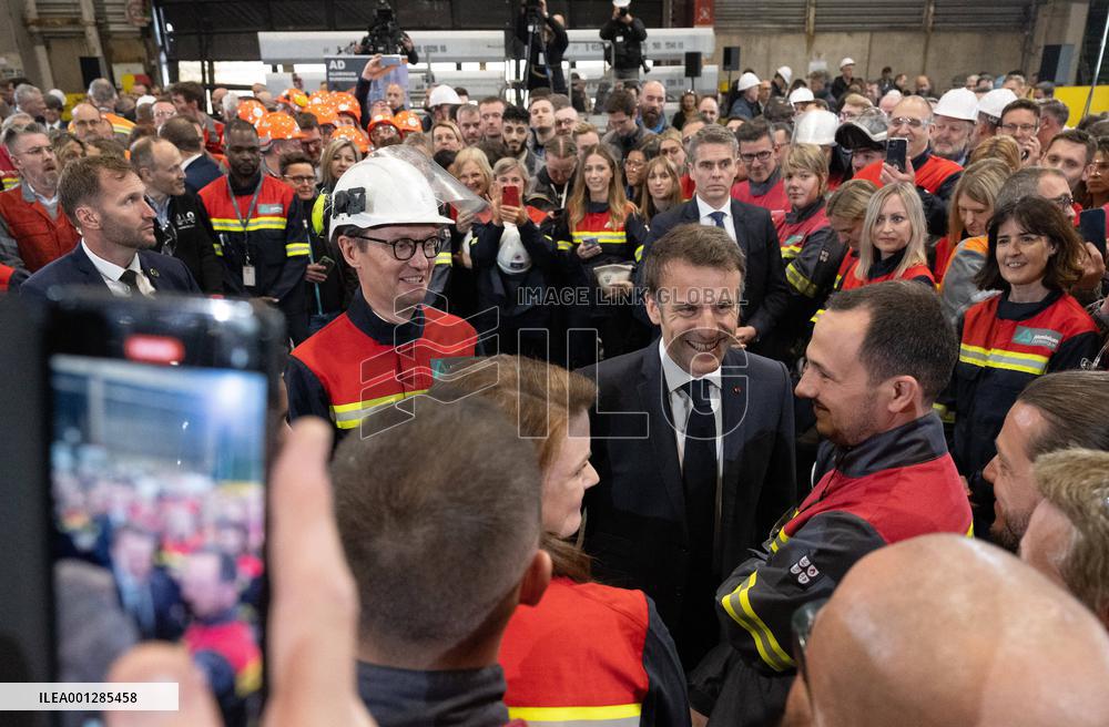 President Macron visiting the Aluminium Dunkerque factory