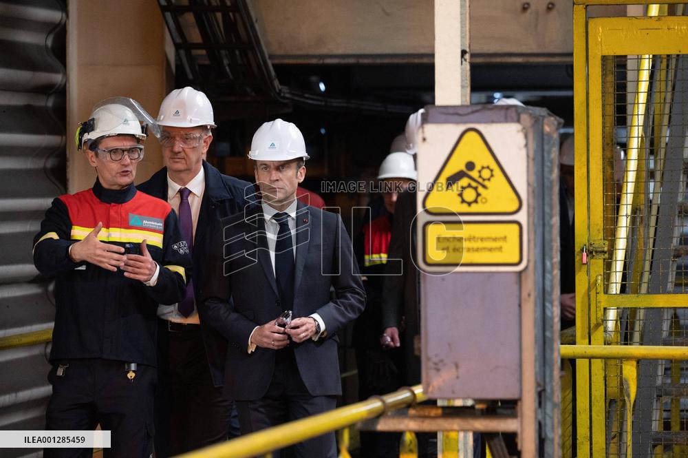 President Macron visiting the Aluminium Dunkerque factory