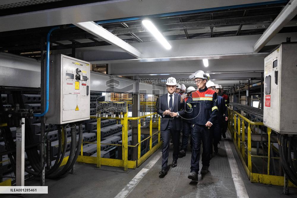 President Macron visiting the Aluminium Dunkerque factory