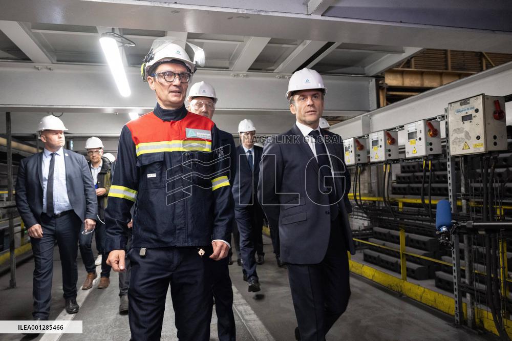 President Macron visiting the Aluminium Dunkerque factory