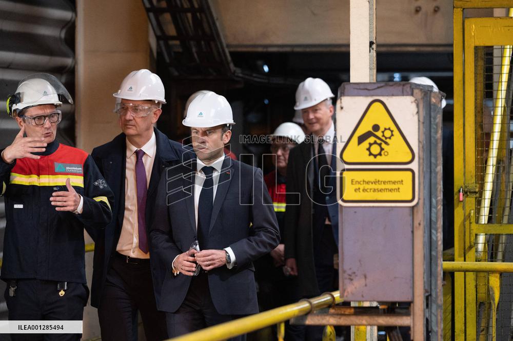 President Macron visiting the Aluminium Dunkerque factory