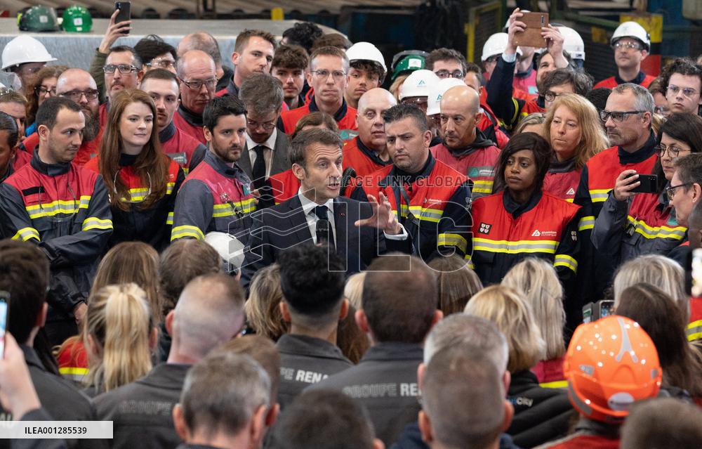 President Macron visiting the Aluminium Dunkerque factory