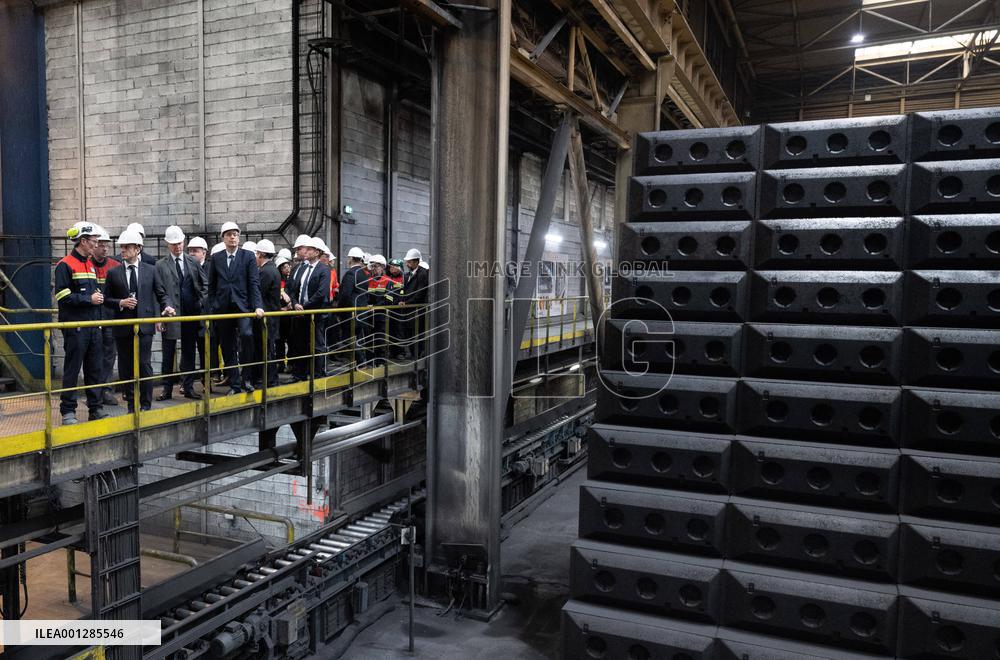 President Macron visiting the Aluminium Dunkerque factory