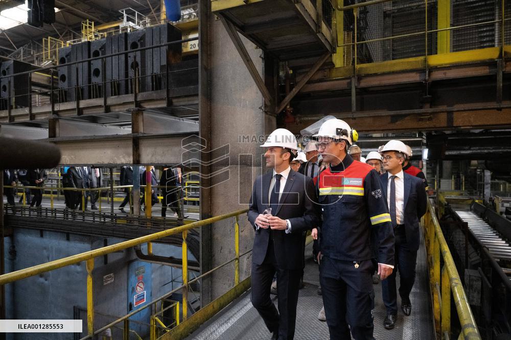 President Macron visiting the Aluminium Dunkerque factory