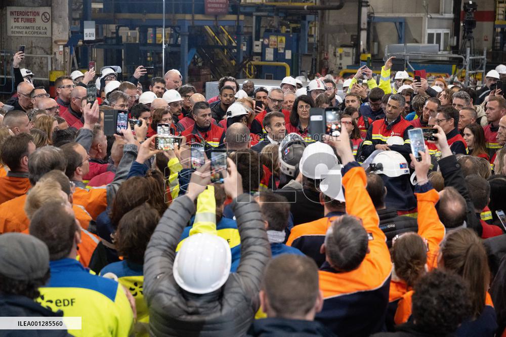 President Macron visiting the Aluminium Dunkerque factory