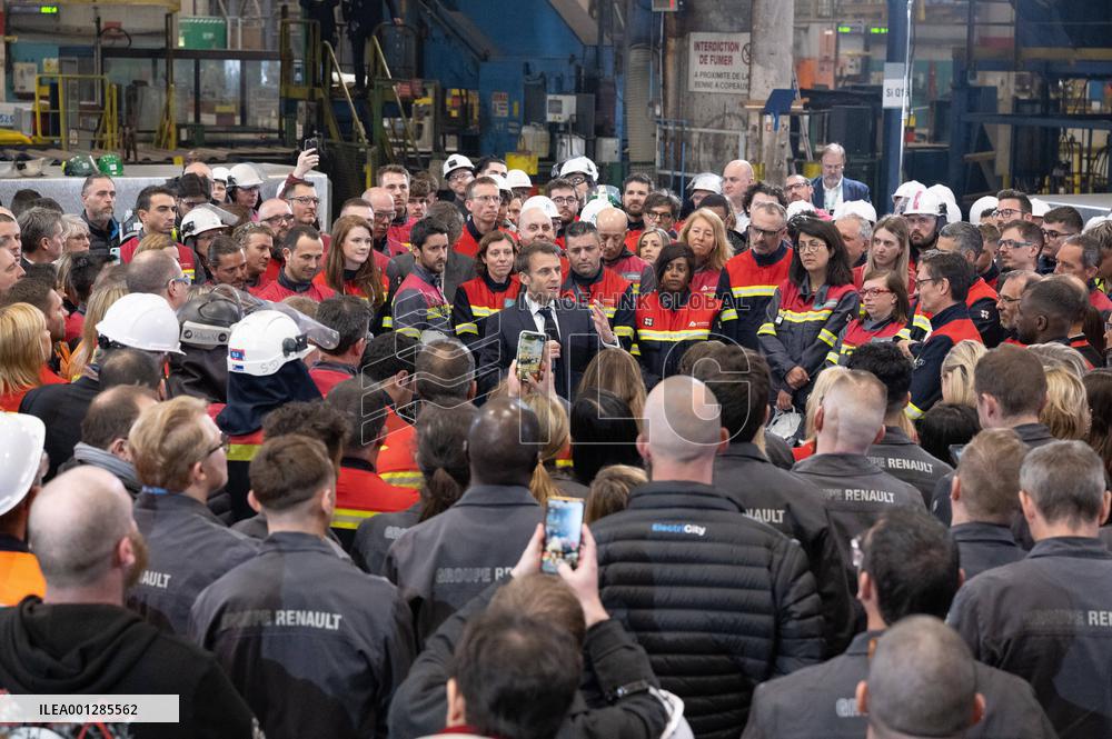 President Macron visiting the Aluminium Dunkerque factory