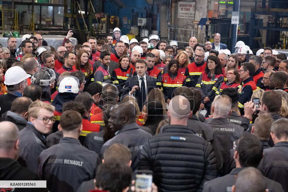 President Macron visiting the Aluminium Dunkerque factory