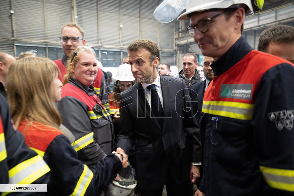 President Macron visiting the Aluminium Dunkerque factory