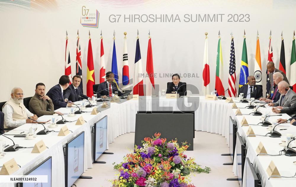 Ukrainian President Zelenskyy attends G-7 summit session