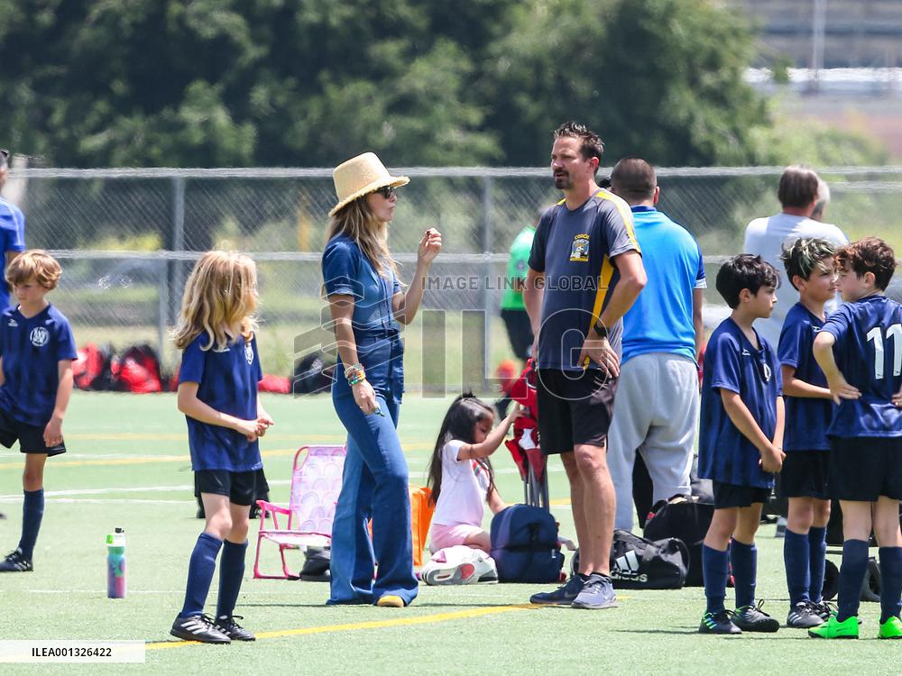 Olivia Wide And Jason Sudeikis At Their Son  Football Game - LA