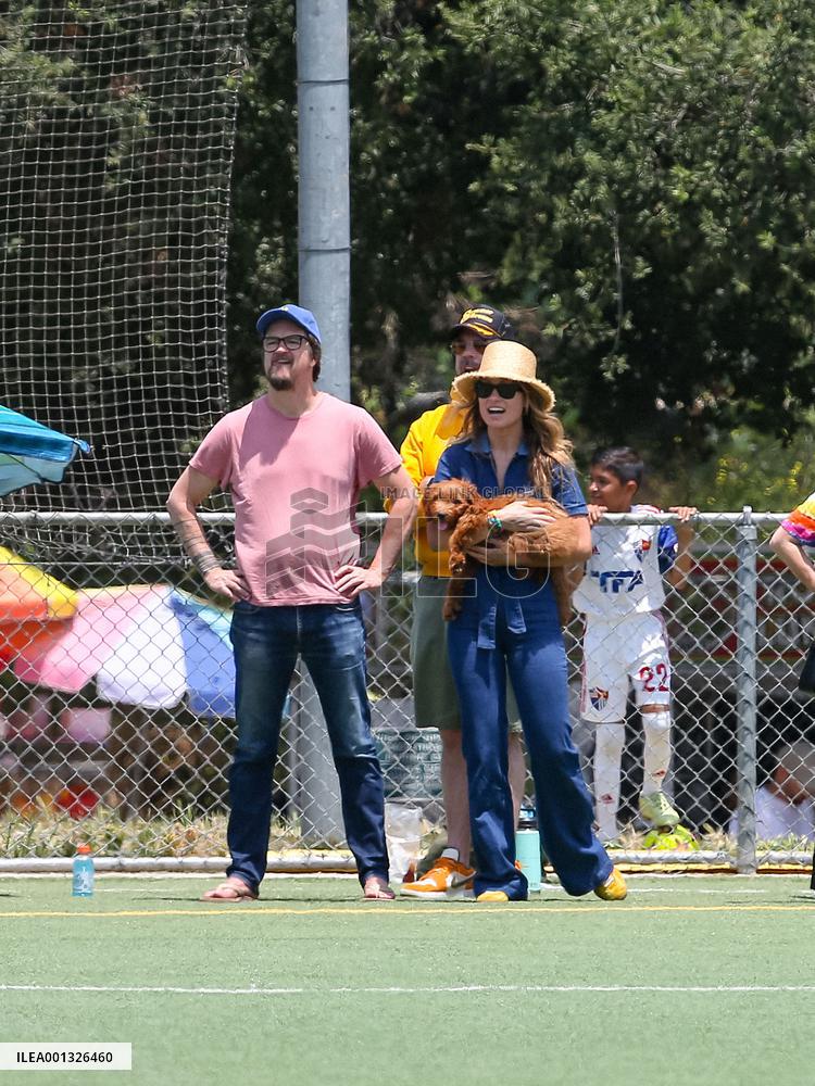 Olivia Wide And Jason Sudeikis At Their Son  Football Game - LA
