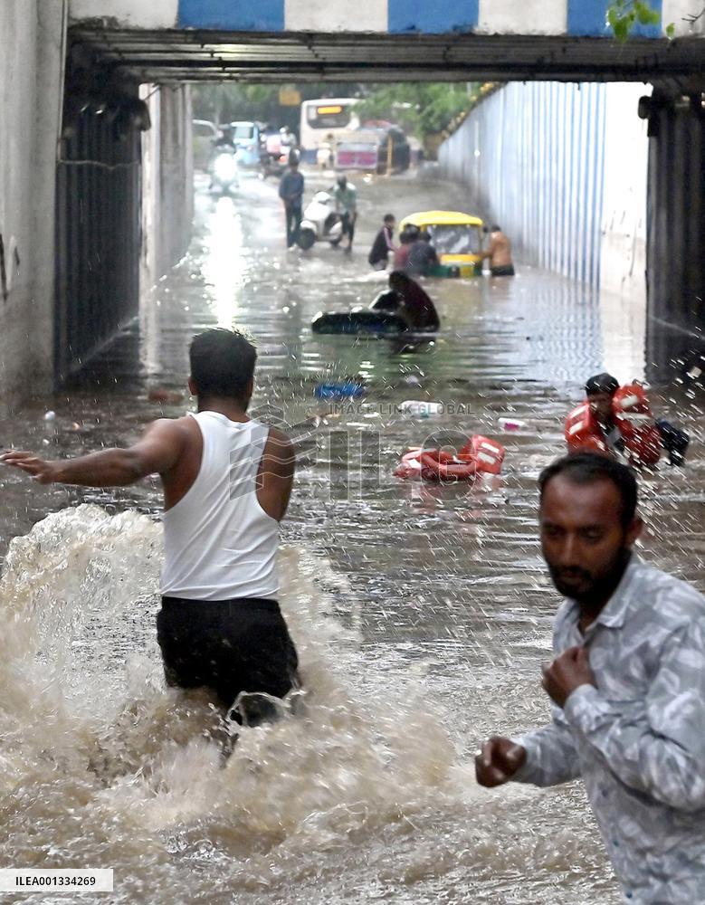 INDIA-BENGALURU-WATERLOGGED UNDERPASS-RESCUE