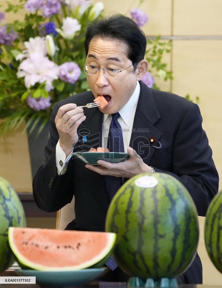 Japan PM Kishida treated to watermelon