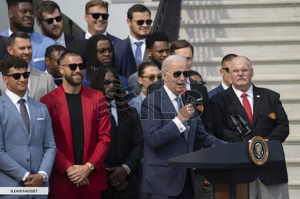President Joe Biden welcomes the Kansas City Chiefs to the White House to celebrate their championship season and victory in Sup