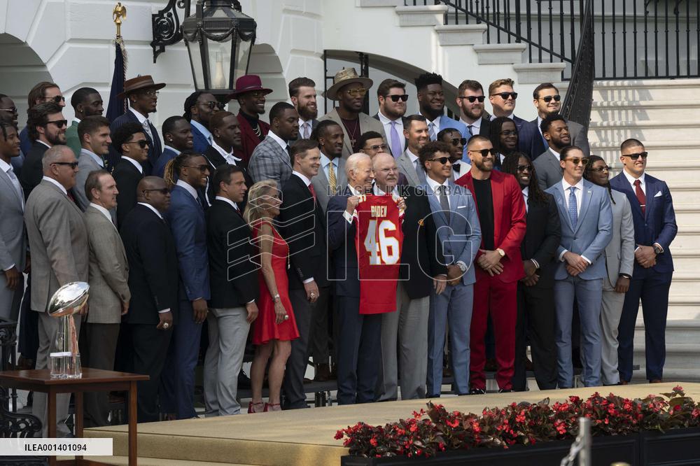 President Joe Biden welcomes the Kansas City Chiefs to the White House to celebrate their championship season and victory in Sup