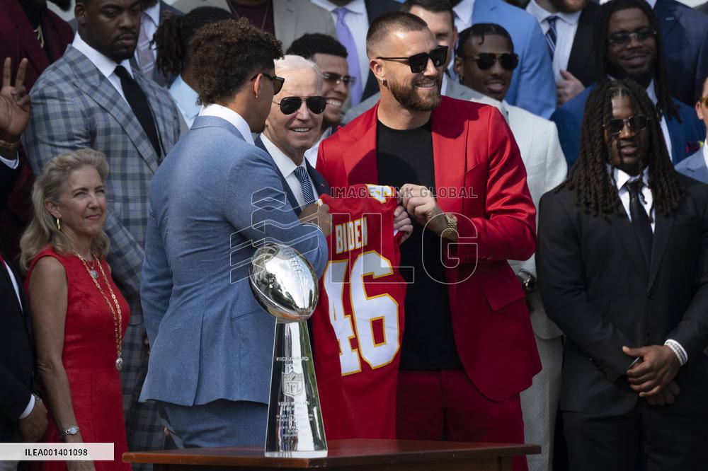 President Joe Biden welcomes the Kansas City Chiefs to the White House to celebrate their championship season and victory in Sup