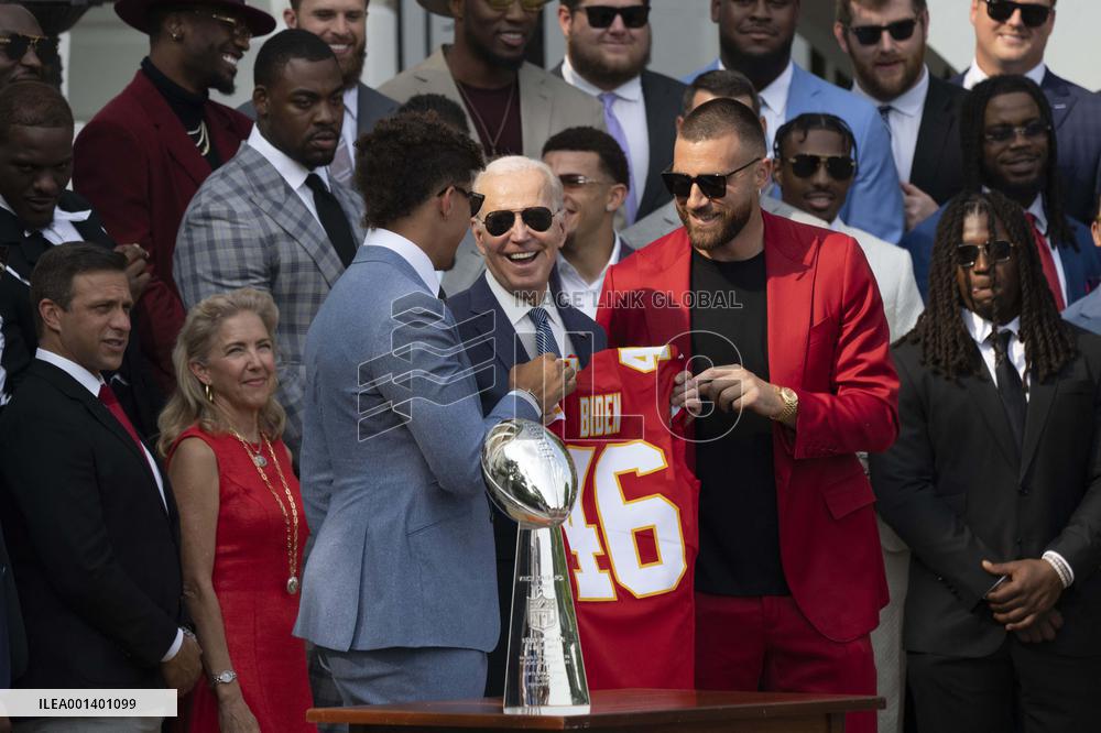 President Joe Biden welcomes the Kansas City Chiefs to the White House to celebrate their championship season and victory in Sup