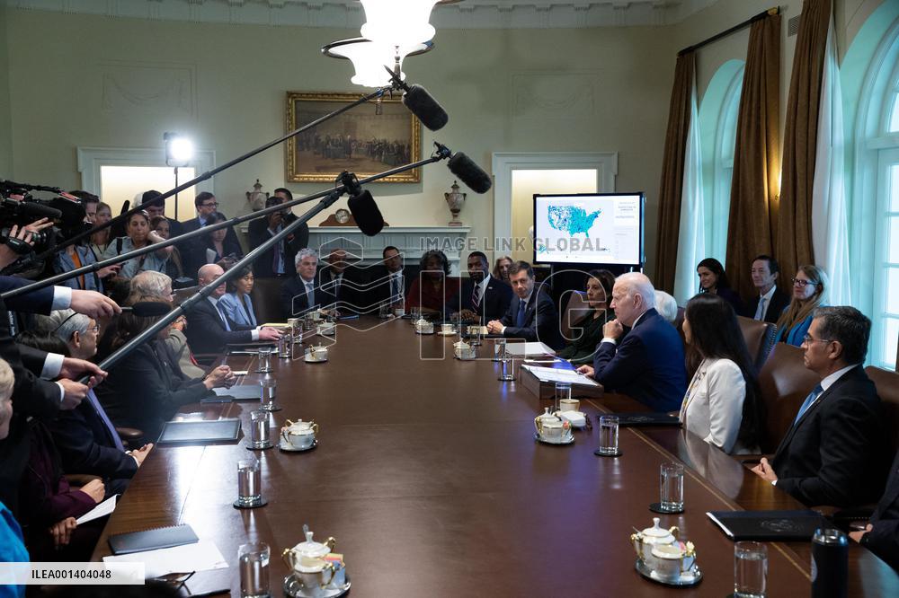 US President Joe Biden holds a Cabinet meeting in the Cabinet Room of the White House