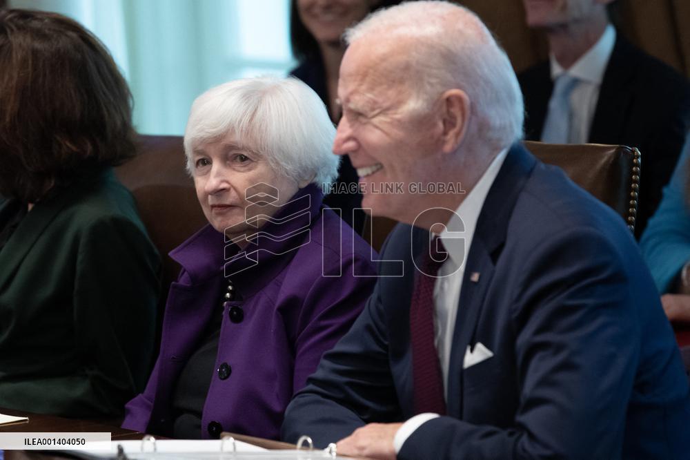 US President Joe Biden holds a Cabinet meeting in the Cabinet Room of the White House