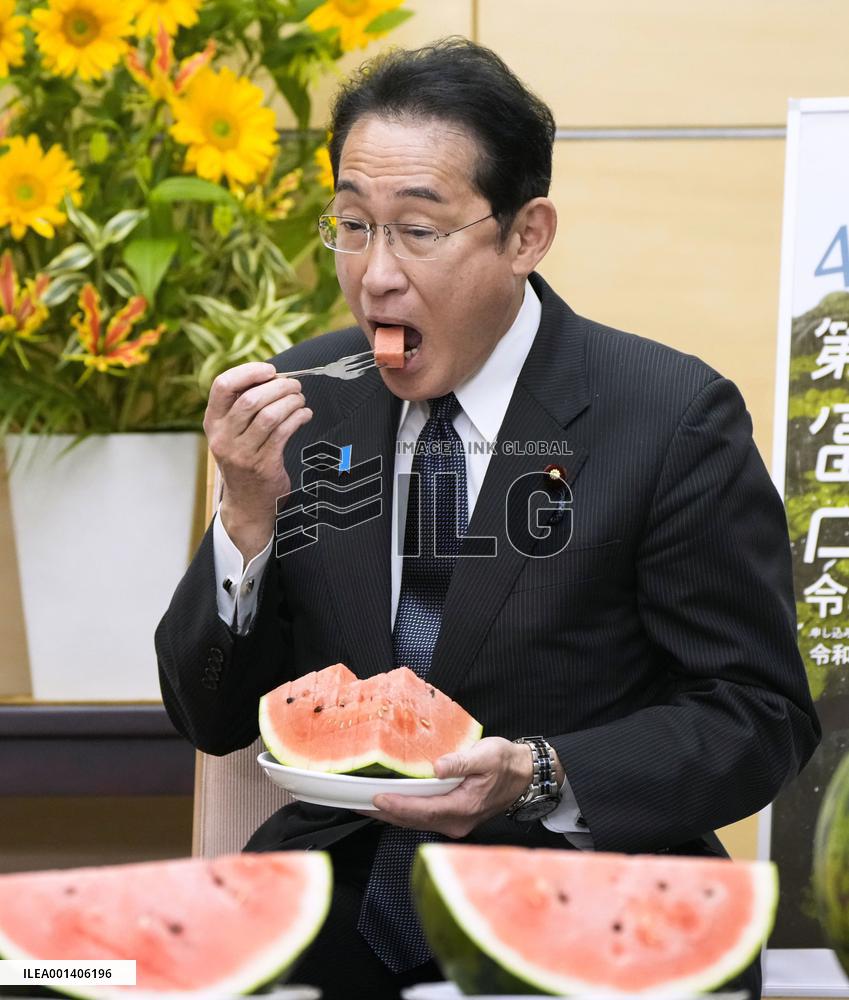 Japan PM Kishida treated to watermelon