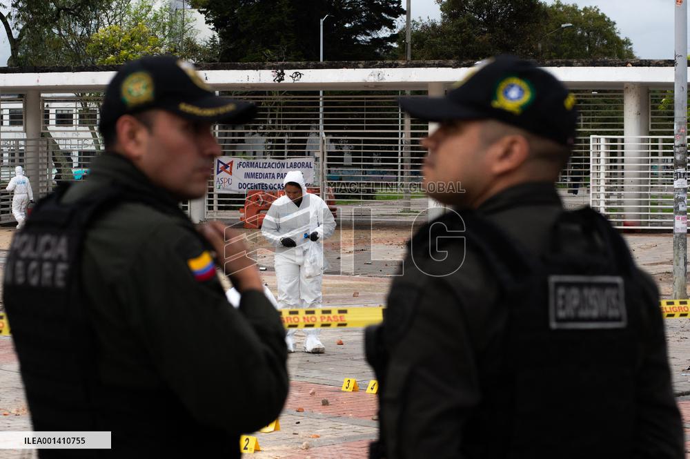 Forensic Police Recovers Evidence After Two Police Officers Hit by Explosive During Clashes